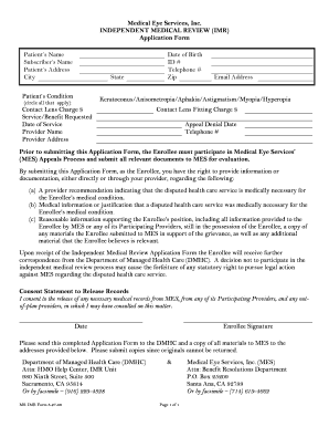 Medical Eye Services IMR Application Form
