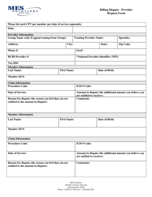 Billing Dispute Request Form