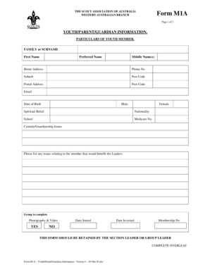 Youth/Parent/Guardian Information Form M1A