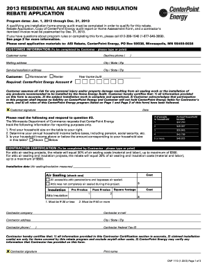 2013 Residential Air Sealing and Insulation Rebate Application