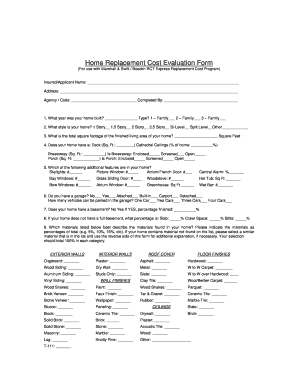 Home Replacement Cost Evaluation Form