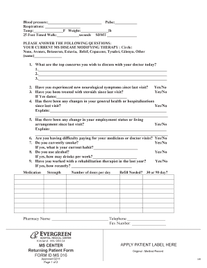 MS Center Returning Patient Form