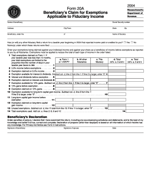 Massachusetts Beneficiary’s Claim for Exemptions
