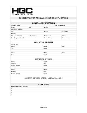 Subcontractor Prequalification Application