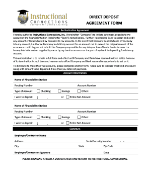 Direct Deposit Agreement Form