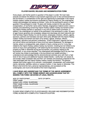 Player Waiver Release and Indemnification Form