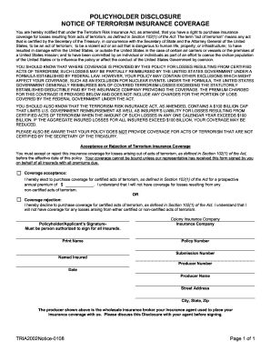 Terrorism Insurance Coverage Disclosure Notice