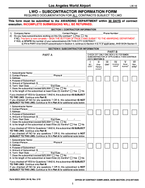 Los Angeles World Airport Subcontractor Information Form