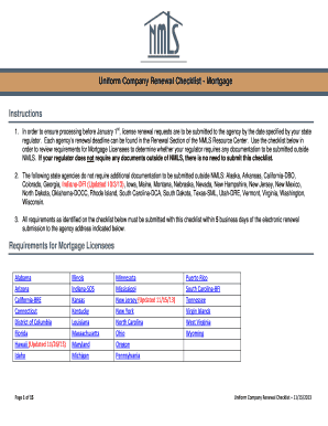 Uniform Company Renewal Checklist - Mortgage