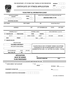 New York Certificate of Fitness Application