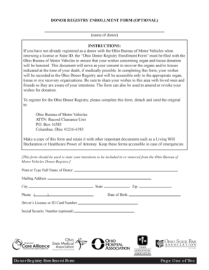 Ohio Donor Registry Enrollment Form