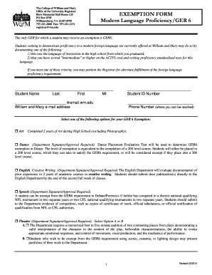 Exemption Form: Modern Language Proficiency/GER6 pdf - wm