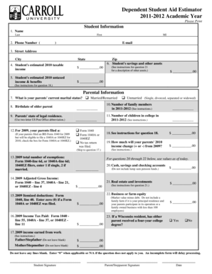 Dependent Student Aid Estimator