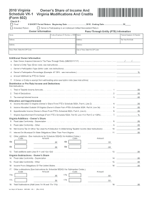 Virginia Schedule VK-1 Form 502