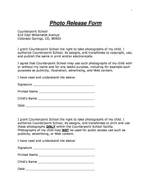 Copyright release form for photos - Sample Photo Release Form - counterpoint school