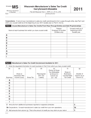 Wisconsin Manufacturer’s Sales Tax Credit 2011