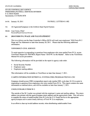 California 2010 Form W-2 Wage and Tax Statement