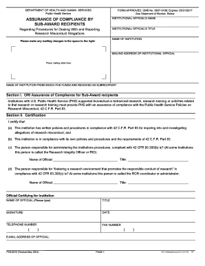 PHS-6315 Assurance of Compliance Form