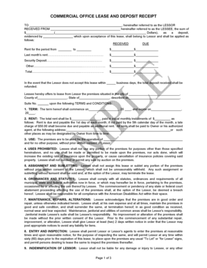 Commercial Office Lease and Deposit Receipt
