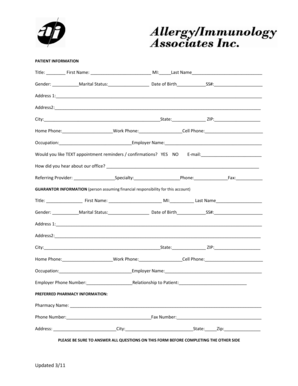 Patient Registration Form - Allergy/Immunology Associates
