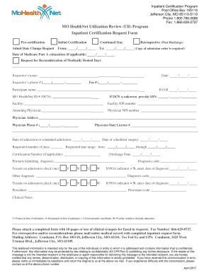 Inpatient Certification Request Form