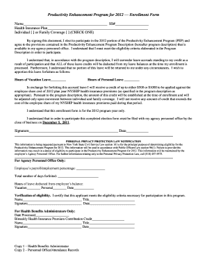 Productivity Enhancement Program 2012 Enrollment Form