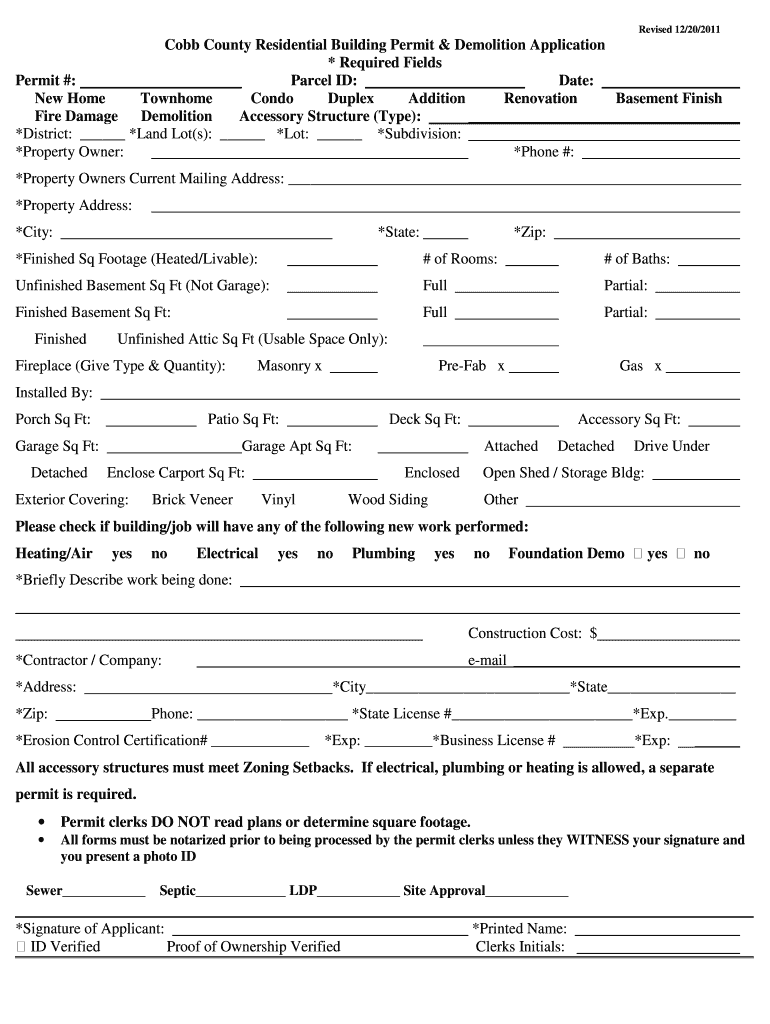 Cobb County Residential Building Permit & Demolition Application - comdev cobbcountyga Preview on Page 1