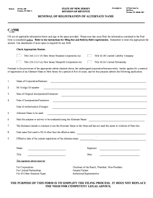New Jersey Alternate Name Registration Renewal