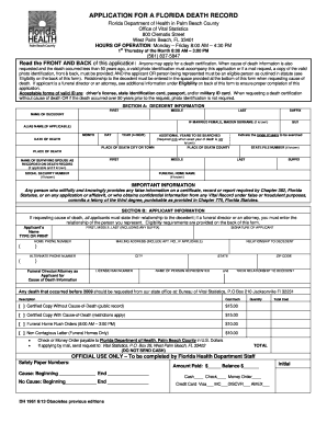 Florida Death Record Application