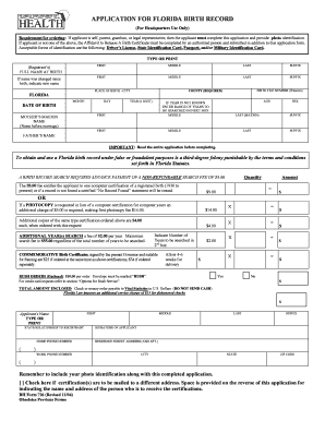 Florida Birth Record Application