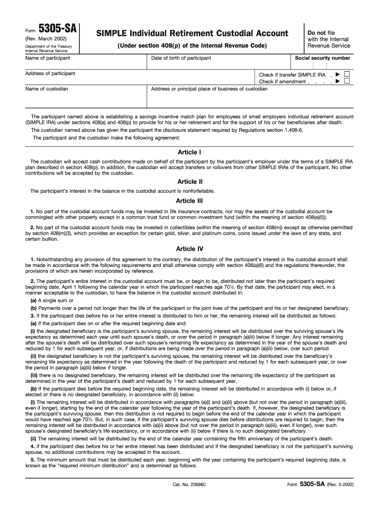 form 5305 sa 2002 Preview on Page 1