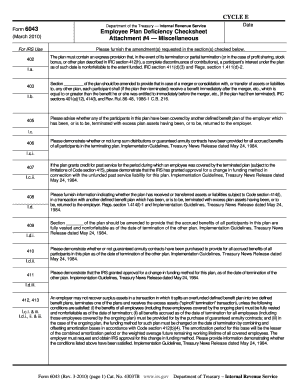IRS Form 6043 Employee Plan Deficiency Checksheet