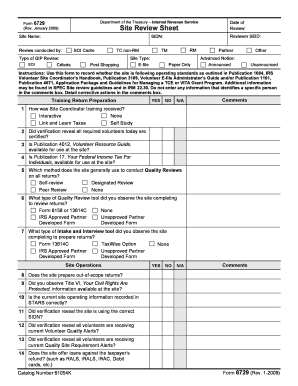 IRS Form 6729 Site Review Sheet