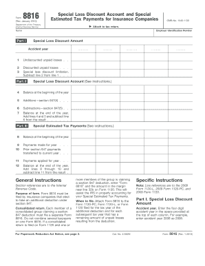 IRS Form 8816 Special Loss Discount and Estimated Tax Payments