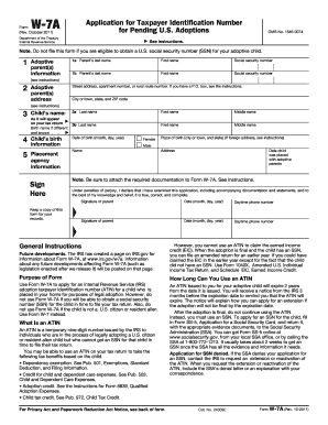 Form W-7A for Pending U.S. Adoptions