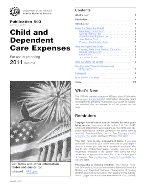 IRS Publication 503 Child and Dependent Care Expenses