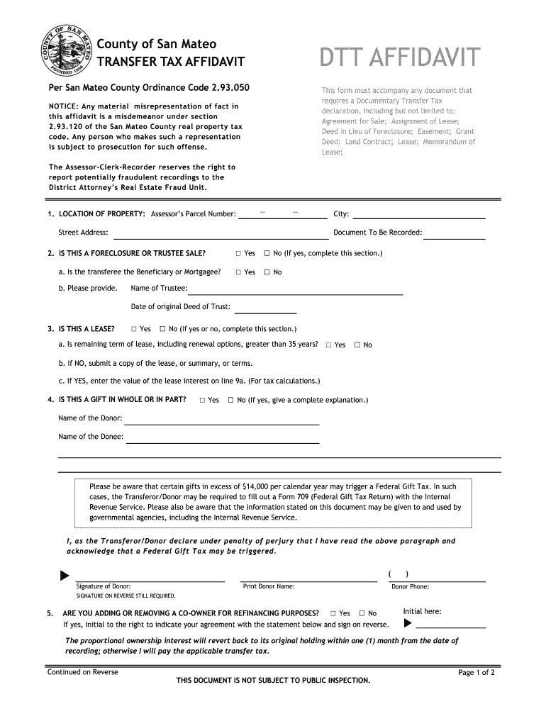 Fillable Online TRANSFER TAX AFFIDAVIT Fax Email Print pdfFiller
