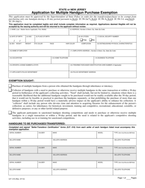 New Jersey Multiple Handgun Purchase Exemption Application
