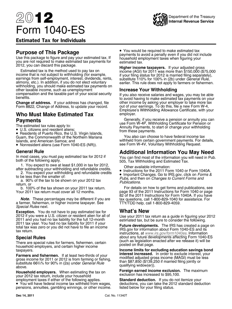 2012 form 1040 es Preview on Page 1.