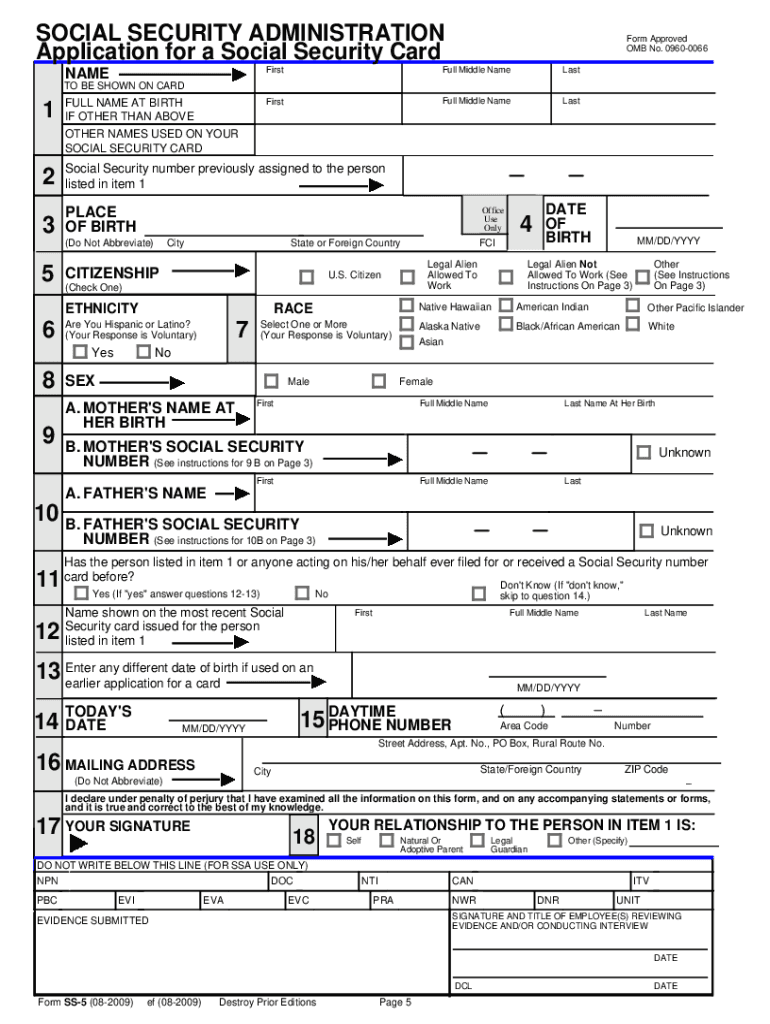 social security application form Preview on Page 1.