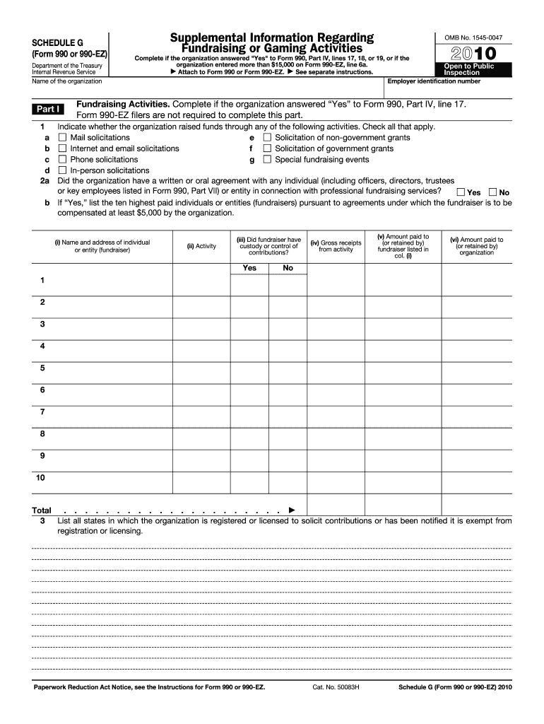 2010 form 990 ez schedule g Preview on Page 1