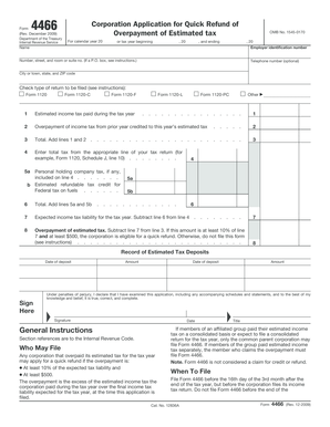 IRS Form 4466 Quick Refund Application