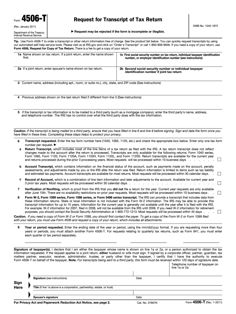 2011 4506 form Preview on Page 1