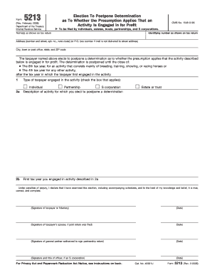 IRS Form 5213 Election to Postpone Determination