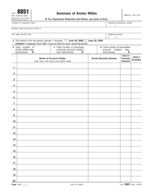 Form 8851 Archer MSAs Summary