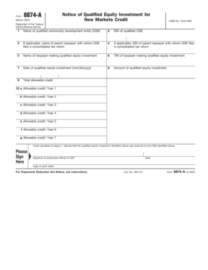 Form 8874-A Notice of Qualified Equity Investment