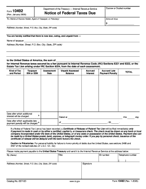 IRS Form 10492 Notice of Federal Taxes Due