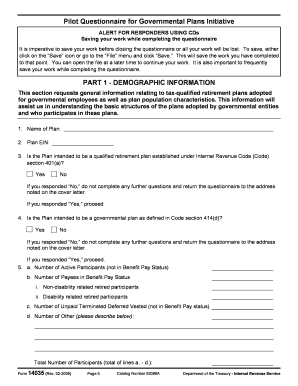 IRS Form 14035 Pilot Questionnaire