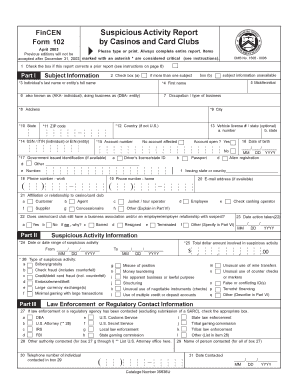 FinCEN Suspicious Activity Report Form 102