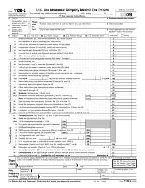 US Federal Life Insurance Company Income Tax Return Form 1120-L